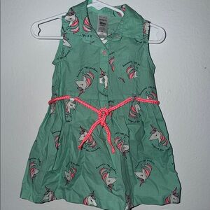 Carter's Mint Green Unicorn Dress with Neon Coral Belt